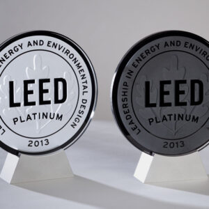 7" Black Painted Glass LEED Plaque with Aluminum Stand