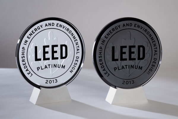 7" Black Painted Glass LEED Plaque with Aluminum Stand